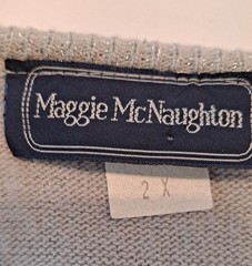 Vtg Party Maggie Mc Naughton Silver Glitter Padded Shoulder Long Sleeve 2xl Top