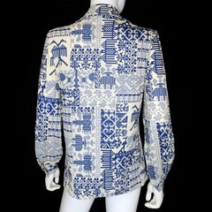 Vintage Devon 70s Atomic Funky Geometric Op-Art Disco Mod Polyester Shirt Small