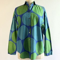 90s Perry Ellis America Silk & Cotton Dot Shirt Oversized S Blue/Aqua/Green