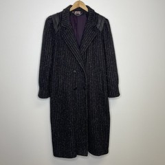 Vtg New York Girl Women’s 14 Tweed Wool Leather Button 80s Double Breasted Coat