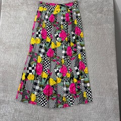 Ottima Vintage 100% Silk Mixed Print Floral Polka Dot Maxi Skirt Pink Yellow 8