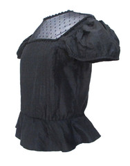 Vintage Peplum Blouse Top Black Pintuck Pleat M Women Swissdot Mesh