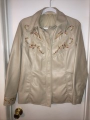 VINTAGE VINYL 70s Embroidered Faux Leather Snap Western Jacket Ladies L