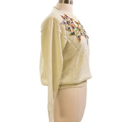 70s Vintage Embellished Star Print Sweater Womens M Rainbow Glam Keyhole Holiday