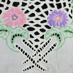 Vintage 70s White Floral Embroidered Crochet Lace Maxi Dress Elastic Waist Boho