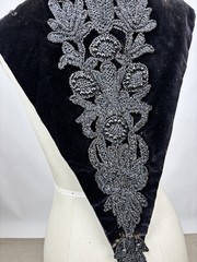 Antique Victorian Black Velvet Mourning Shawl Cape w Jet Beads Appliqué Fringe