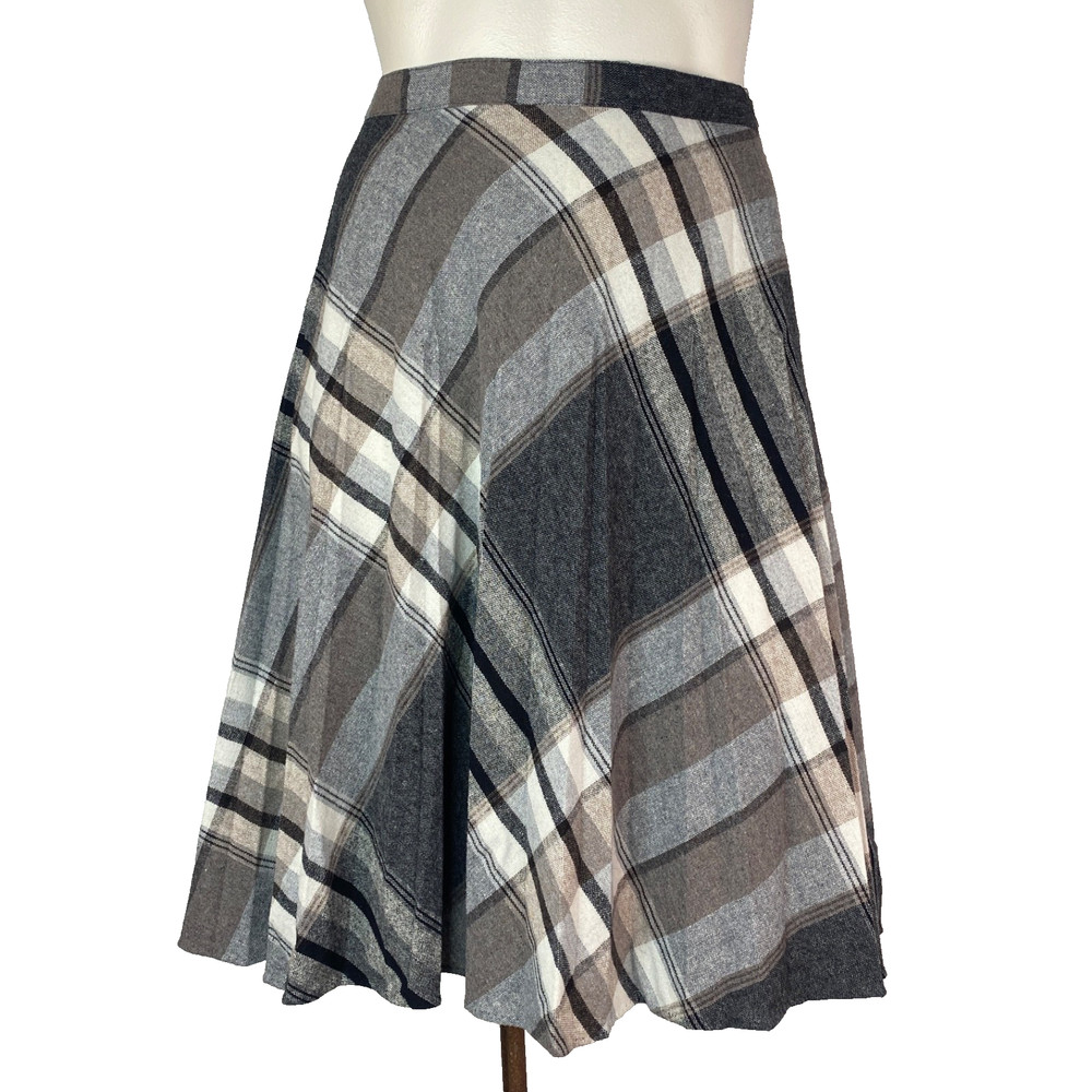 Vintage 1970s gray plaid skirt XXL plus size 42″ waist white black A line wool