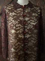 Vintage Brown Lace Dress With Buttons And Zipper In Front