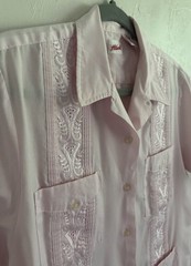 Vintage ’80s Haband! Pink Guayabera Embroidered Mexican Button-Up Shirt Size M