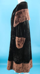 Vtg Women’s Antique Early 1900s To 1920s Black Velvet Coat W/ Brown Fur Trim M/L