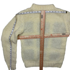Vintage 70s Granny Square Crochet 3D Knit Mockneck Sweater Cream Brown Boho S