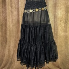 Vintage 60s Tiered Skirt Malco Modes Black Floral Lace Whimsigoth Steampunk Vtg