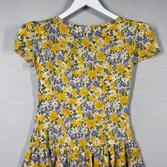 Vintage Maggy London Dress Womens 6 Yellow Button Up Pleated Romantic 80s Silk