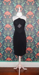 Vintage 90’s Y2K Glam Black Crystal Draped Silk Halter Cocktail Party Dress