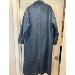VTG 90s Denim Duster Trench Coat Barn Chore Jacket Liz Claiborne Jeans Sz M