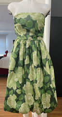 Women’s RARE Vtg 1960’s SARA FREDERICK’S GREEN FLORAL STRAPLESS Bubble Dress XS