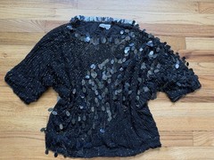 Vintage Oleg Cassini 100% Silk Hand Beaded Black Sequin Top Size M