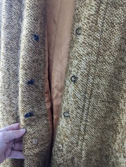 VINTAGE FUZZY MOHAIR GOLD GREEN FLECK WOOL 42″ LONG SWING CAPE ONE SIZE FIT MOST