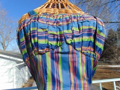 VTG 40s Silk Taffeta Chevron Striped Long Dress & Alencon Lace Bolero XS