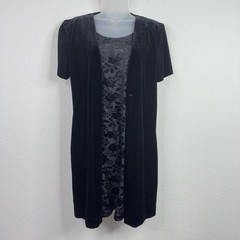 Another Thyme Dress Women 8P Black Floral Velvet Burnout VTG 90s Y2K Goth Witchy