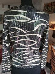 Vintage Adrienne Vittadini Black Grey MOD Sequined Sz L-Sweater Party Top