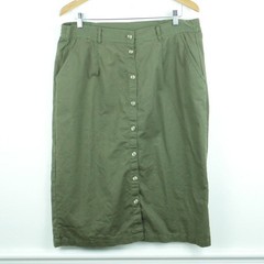 Vintage Y2K Skirt Olive Green Midi Button Front Utility Grunge Gorpcore L XL 90s