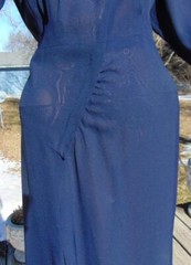VTG 40s Blue Rayon Crepe Dress Lots of neat 40s details XL 42B