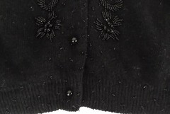 Vintage 1950/60s Black BEADED Button-Up SWEATER Size 38 (Small to Medium)