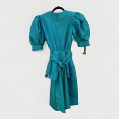 Vintage 80s Thierry Mugler Paris Iridescent Dress Puff Sleeve Archival Green