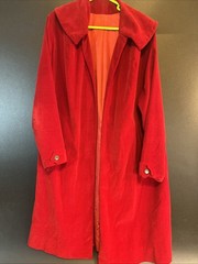 Vtg 1950s Red Crushed Velvet Long Jacket Pin Up Small/6 Wide Collar Over Coat