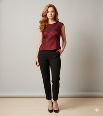 Vintage 60’s Jacquard Satin Red Black Cropped Evening Top Back Metal Zipper M