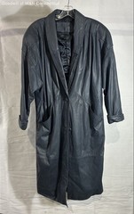 Vintage 90s Jacqueline Ferrar Women’s Navy Leather Shawl Collar Coat Sz PL