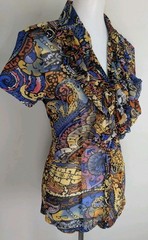 Vtg BEREK Sheer Nylon Mesh Top Blouse 90s Y2K M Ruffle Whimsigoth Dark Fairy