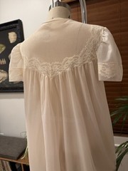 Vtg 60s Henson Kickernick Peachy Pink Sheer Chiffon Lace Peignoir Accent Robe S