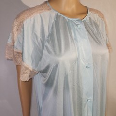 Vintage Katz Brand 100% Nylon Nightgown NIGHT DRESS Size Large 60s Baby Blue