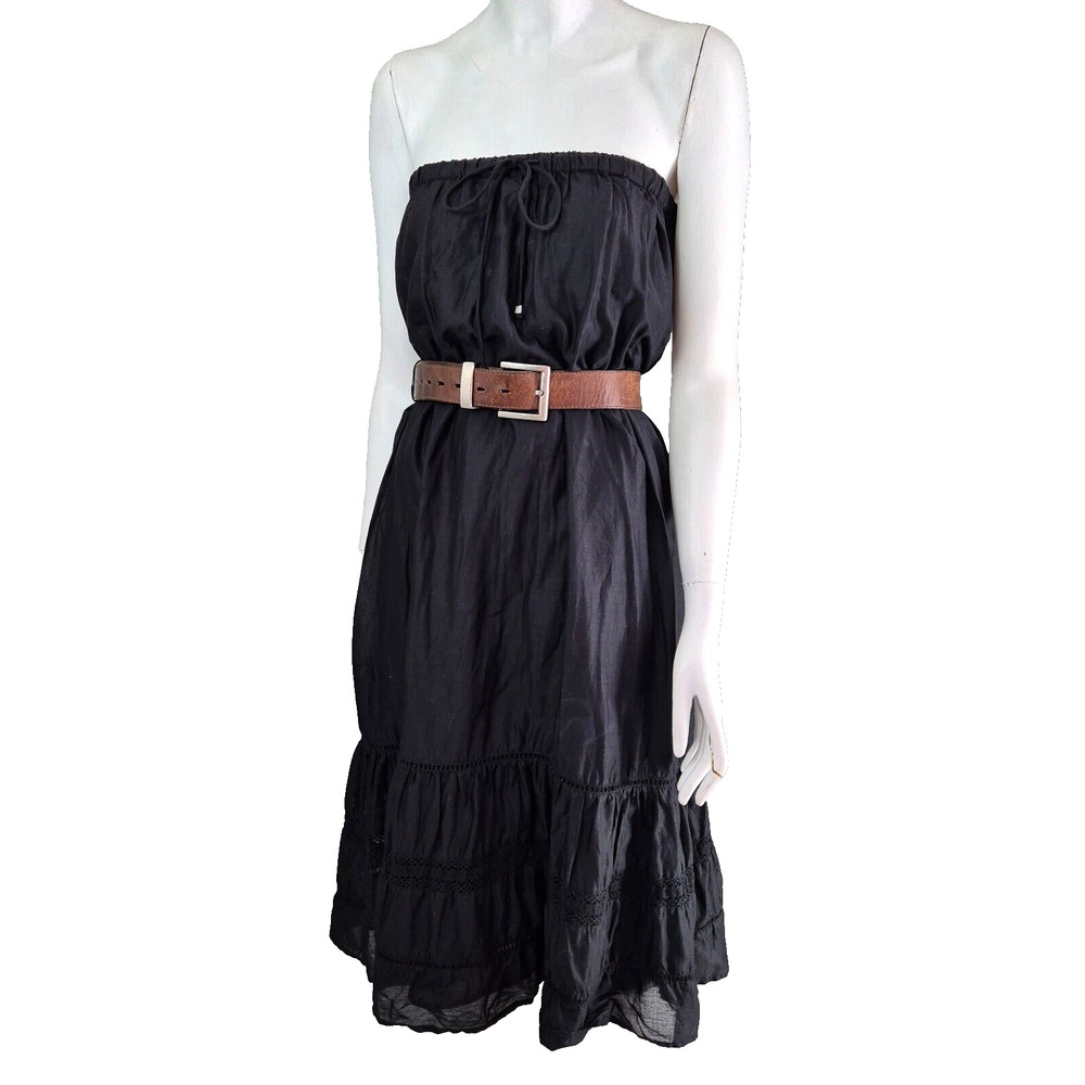 Y2K Vintage Black Strapless Dress Or Skirt Frill Drawstring Adjustable Size 14