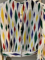 VTG 80’s LLOYD WILLIAMS White w/ Multi Color Diamond Print Long Sleeve Shirt 8