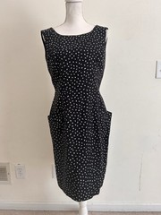 Geary Roark Kamisato Polka Dot VTG 1950’s Sleeveless knee length black Dress 14