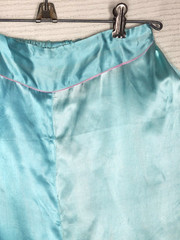 Vtg 50s 60s Satin Wide Leg Pajama Pants Sky Blue Pink Piping Asian Flat Front S
