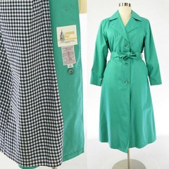 70s Vintage Womens 10 Green London Fog Trench Coat Caped Raincoat Emerald Size M