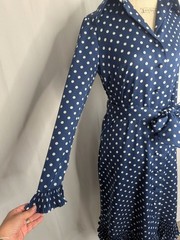 Vintage 60s Victor Costa Dress Medium Blue Polka Dot