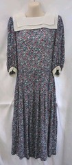 Vintage Jane Schaffhausen Belle France Floral Midi Dress Sz 6 White Collar 80s