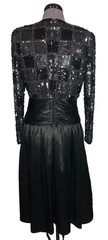 Vtg 80s Black Sequin Satin Formal Dress Disco Evening Gown 36-28-42