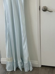 1930s Satin Blue Bias Cut with Pink Ribbon Work Slip Dress