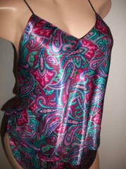 Vtg Pink Paisley JO Intimates Satin Camisole Panty S
