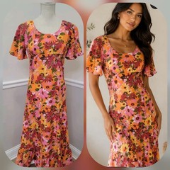 Vintage 70’s Prairie Pioneer Maxi Dress Floral Short Sleeves/Empire Waist