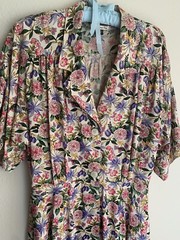 14 Vintage Talbots Baldanza 80s Does 40s Silk Dress Spring Floral Mums Retro