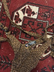 Vintage AMAZING 4 PIECE SET Leather Leopard Crotchless Mask Bra 80s/90s