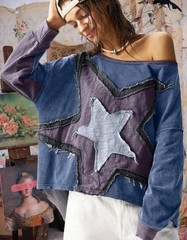 Blue Velvet Free Style Anthropologie Vintage boho t-shirt top blouse shirt XL NW