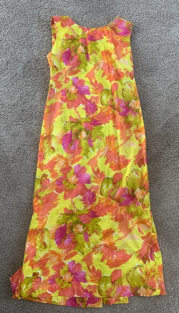 Vintage Hawaiian Togs Orange/Yellow Floral/Tropical Aloha Sheath Dress 38″ Chest
